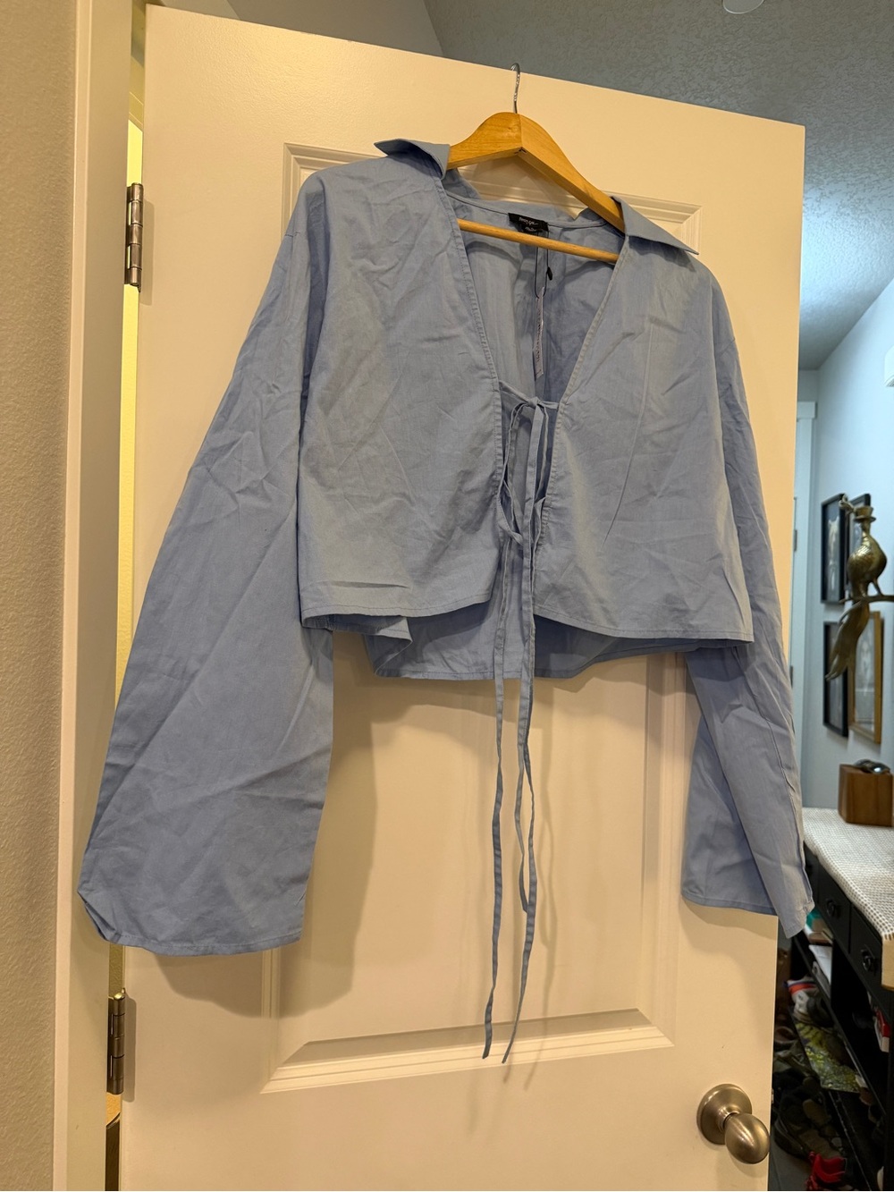 Nasty Gal Light Blue Cropped Tie-Front Jacket